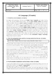 English Worksheet: Ordinary test