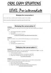 English Worksheet: ORAL EXAM SITUATIONS