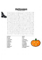 English Worksheet: Halloween Word Search