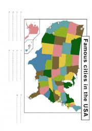 English Worksheet: Maps of the USA ( famous cities + 50 states)