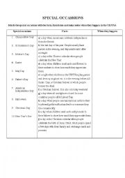 English Worksheet: Special occasions