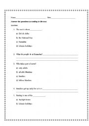 English Worksheet: Reading comprehension test