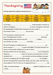 English Worksheet: Thanksgiving-  fill in the gaps