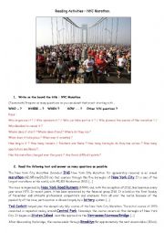 English Worksheet: NYC Marathon Reading Activities