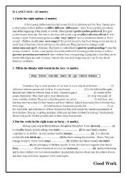 English Worksheet: Language part 9th form first term
