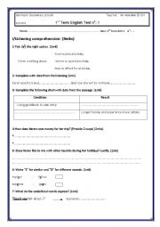 English Worksheet: 4th form Arts Mid-term Test 1