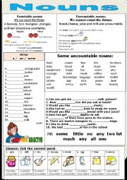 English Worksheet: NOUNS/countable & uncountable