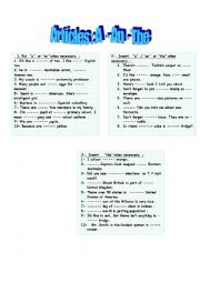 English Worksheet:  Articles : A - An - The 
