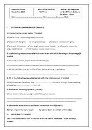 English Worksheet:        MID-TERM ENGLISH        TEST N :1 