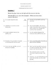 English Worksheet: Reading + Vocabulary+ Grammar