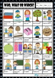 English Worksheet: WHO, WHAT OR WHICH? + KEY
