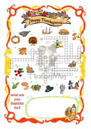 English Worksheet: thanksgiving word puzzle & writing worksheet