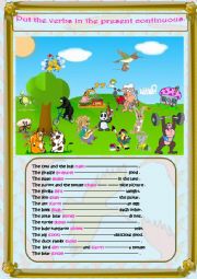 English Worksheet: What are the animals doing? (THE PRESENT CONTINUOUS TENSE)