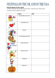 English Worksheet: Festivals in the US and in the UK