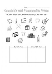 English Worksheet: countable and uncountable nouns