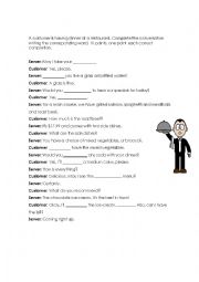 English Worksheet: converstation at a restaurant