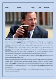 English Worksheet: David Cameron UK PM leaves 8-year-old daughter in bar
