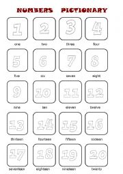 English Worksheet: Number Pictionary 1-20