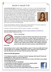 English Worksheet: Cyberbullying - Reflection on the suicide of Amanda Todd