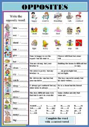 English Worksheet: opposites part1