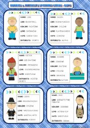 English Worksheet: Hobbies & Interests Speaking Cards - Boys