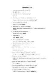 English Worksheet: Australia Quiz
