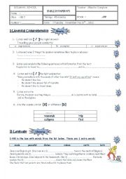 English Worksheet: test1 grade 8 tunisia