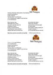 English Worksheet: Thanksgiving Song - Songs For Children 