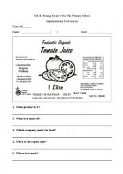 English Worksheet: Getting information from a label