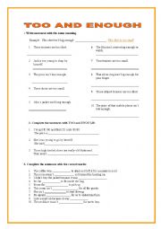 English Worksheet: Too and enough