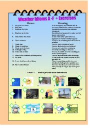 English Worksheet: Weather Idioms --A to F with Exercises