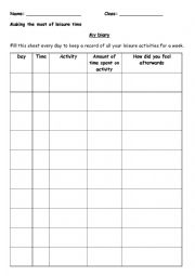 English Worksheet: Leisuretime Diary