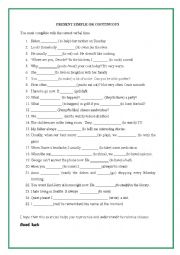 English Worksheet: PRESENT SIMPLE OR CONTINUOUS