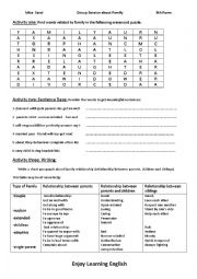 English Worksheet: Group session about family 9th form