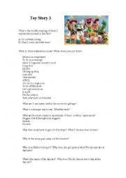 English Worksheet: Toy Story 3 (Part 1) Vocab and Discussion Questions worksheet