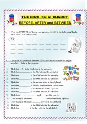 English Worksheet: Alphabet Practice:  Letter Order, including before, after and between (3 pages)