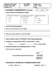 English Worksheet: 1st form Mid-term test n�1