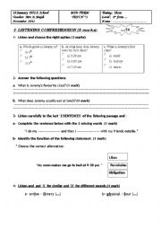 English Worksheet: 1st form Mid-term test n1