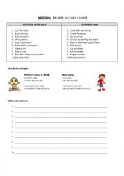 English Worksheet: Abilities: Be able to / can / could