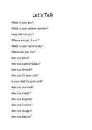 English Worksheet: speaking