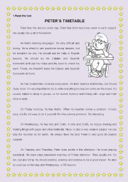 English Worksheet: School subjects reading comprehension