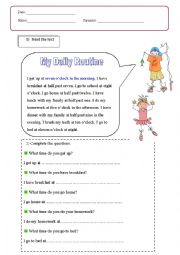 English Worksheet: daily rourtine