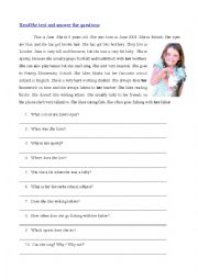 English Worksheet: Reading comprehension + Questions
