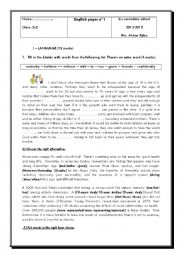 English Worksheet: for 2nd form tunisian students