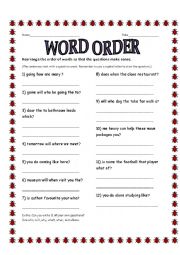 English Worksheet: unscramble the questions