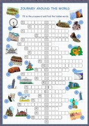 English Worksheet: Journey Around The World Crossword Puzzle