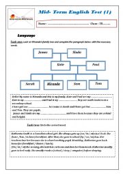 English Worksheet: mid-term test