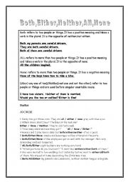 English Worksheet: None, All,Both, Neither, Either 