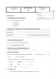English Worksheet: 8TH FORM MID TERM TEST1