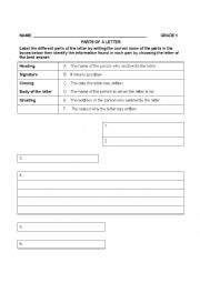 English Worksheet: Parts of a Letter